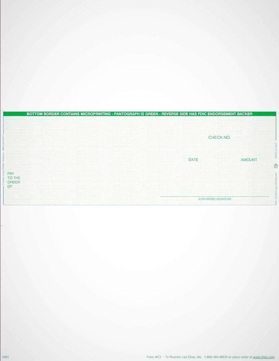 C2 - BUSINESS LASER CHECKS - ECONOMY VALUE MIDDLE CHECKS (GREEN) - 100/PACK - Check Papers - CHAX SOFTWARE INC