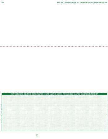 C5 - BUSINESS LASER CHECKS - ECONOMY VALUE BOTTOM CHECKS (GREEN) - 500/PACK - Check Papers - CHAX SOFTWARE INC