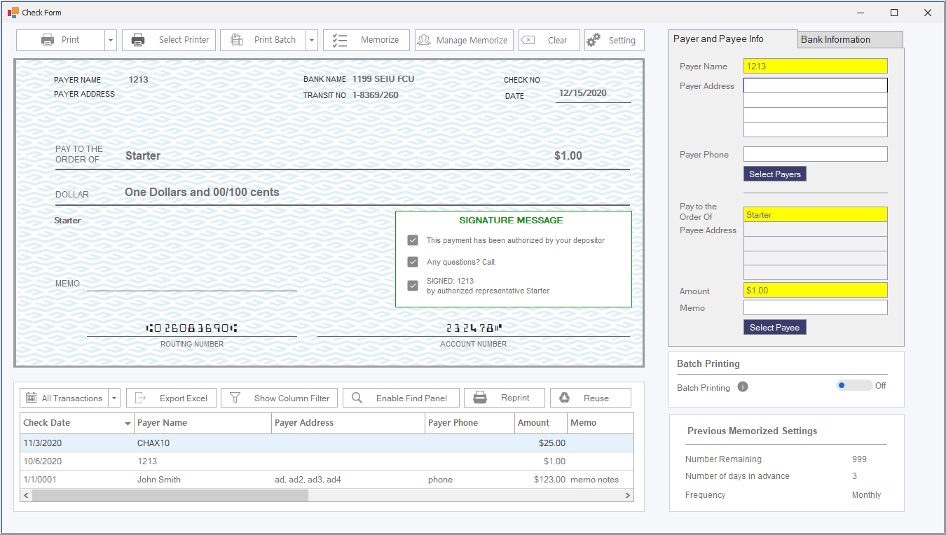 chax software check form