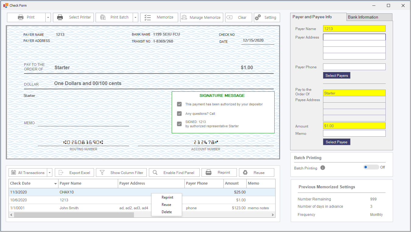 chax software check sample