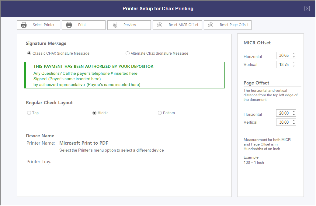 chax software printer setup