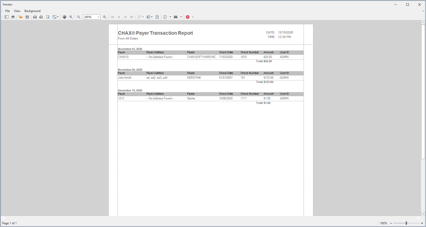 chax software transaction report