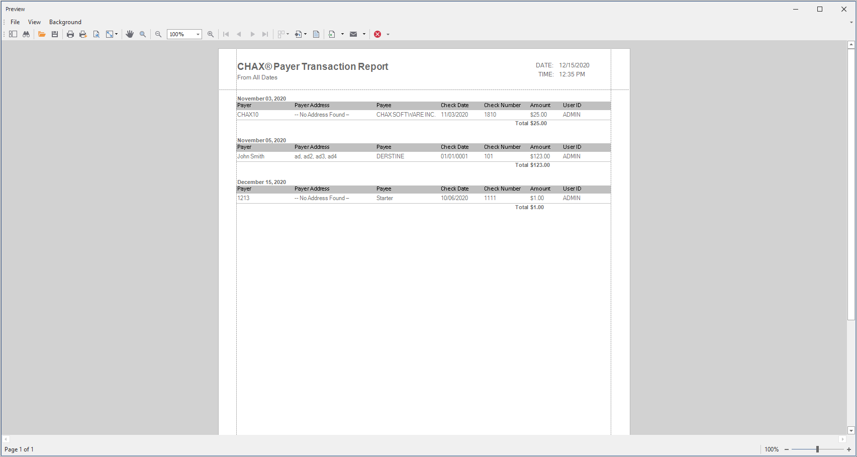 chax software transaction report