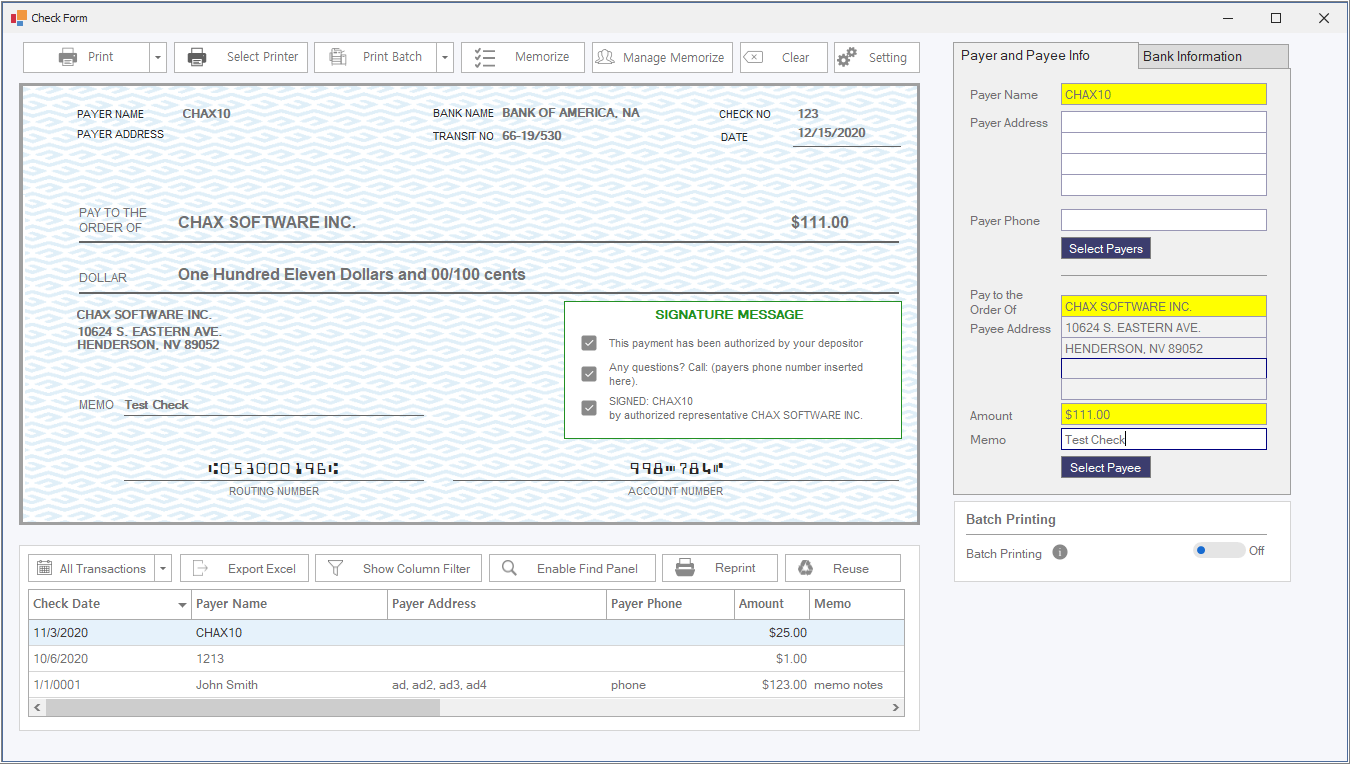 chax software check form