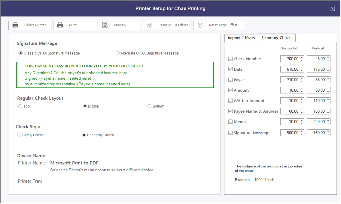 chax software print settings