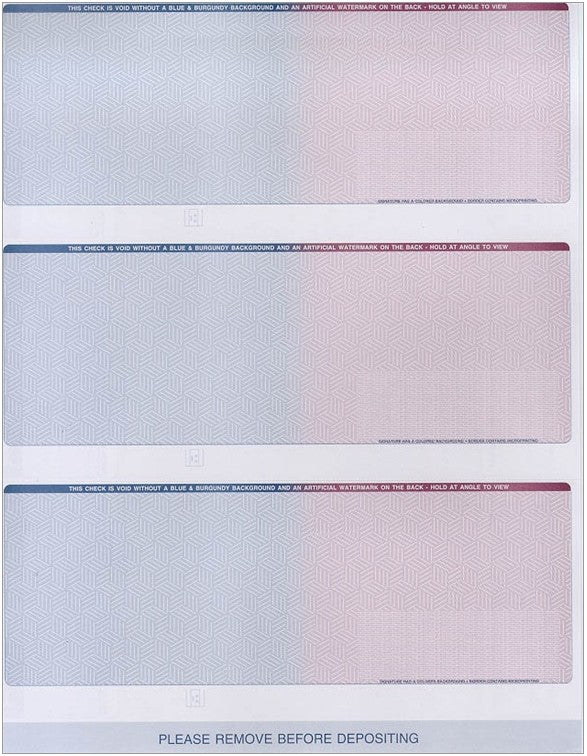 Security Check Collection 3 PER PAGE PREMIUM SECURITY BUSINESS CHECKS (NO STUB) - 3 1/2
