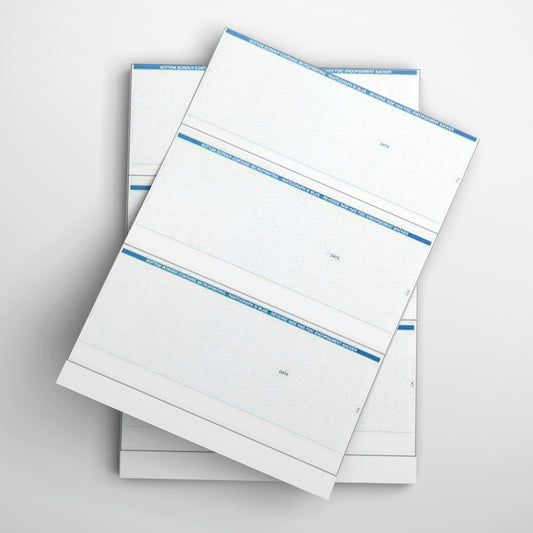 C17 - 3 PER PAGE LARGE BUSINESS LASER CHECKS (NO STUB) - PREMIUM SECURITY CHECKS (BLUE)