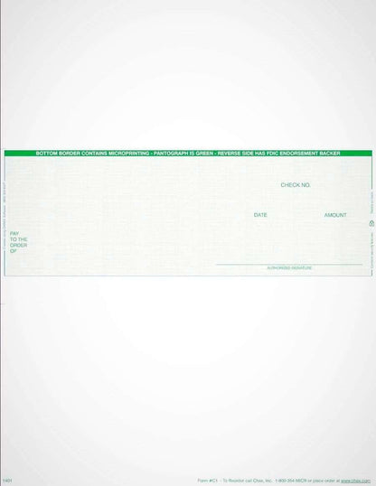 C1 - BUSINESS LASER CHECKS - ECONOMY VALUE MIDDLE CHECKS (GREEN) - 500/PACK - Check Papers - CHAX SOFTWARE INC