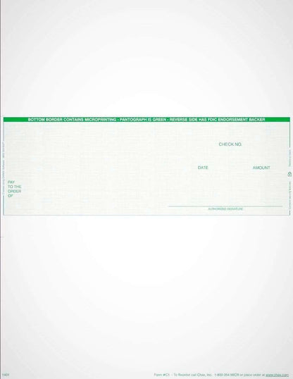 C2 - BUSINESS LASER CHECKS - ECONOMY VALUE MIDDLE CHECKS (GREEN) - 100/PACK - Check Papers - CHAX SOFTWARE INC